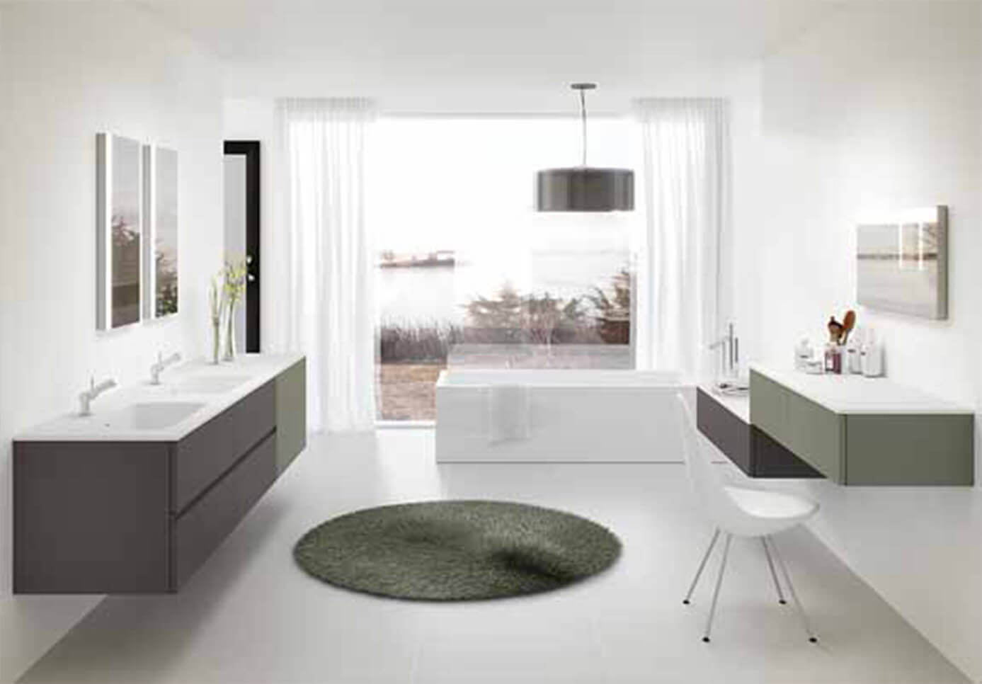 Muebles de Baño - Baño blanco grande con vistas - muebles de baño - Baño grande